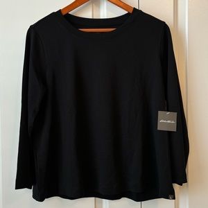 NWT Eddie Bauer WR Fave 3QTR Easy Crew Black Misses 100% Cotton
